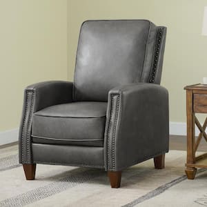 Balthazar Dark Gray Lether Manual Push Back Recliner with Nailhead Trim and Solid Wood Legs