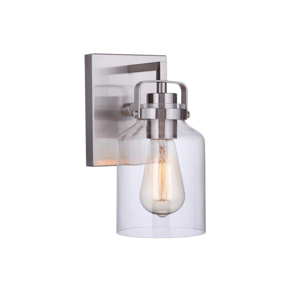 Polished Nickel Jelly Jar Wall Sconce with Clear Glass