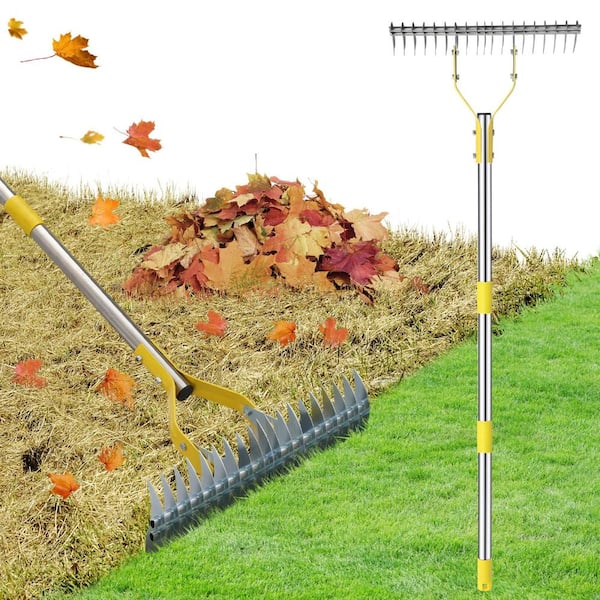 4t Silver Rake 55 in. Thatch Rake 2 in 1 Manual Lawn Dethatcher Silver 1 Piece EDA0133 ...