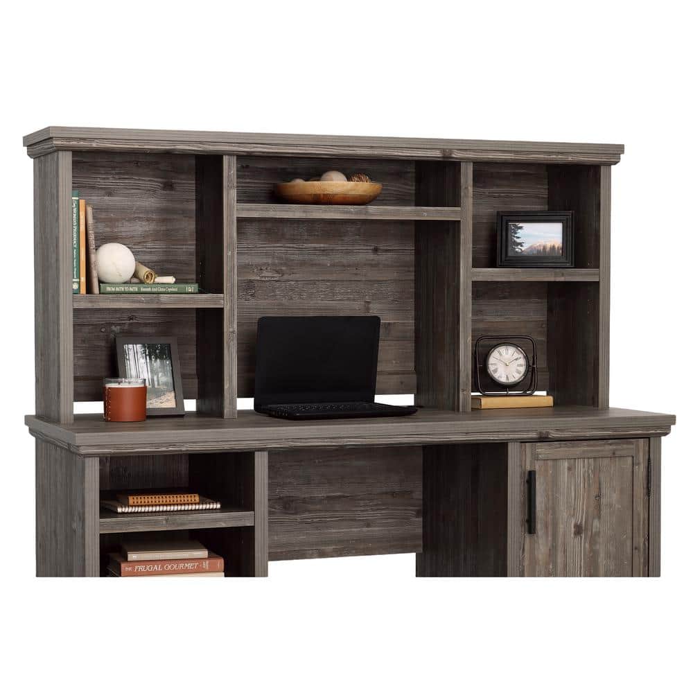 Pebble Pine Farmhouse Computer Hutch with Adjustable Shelves