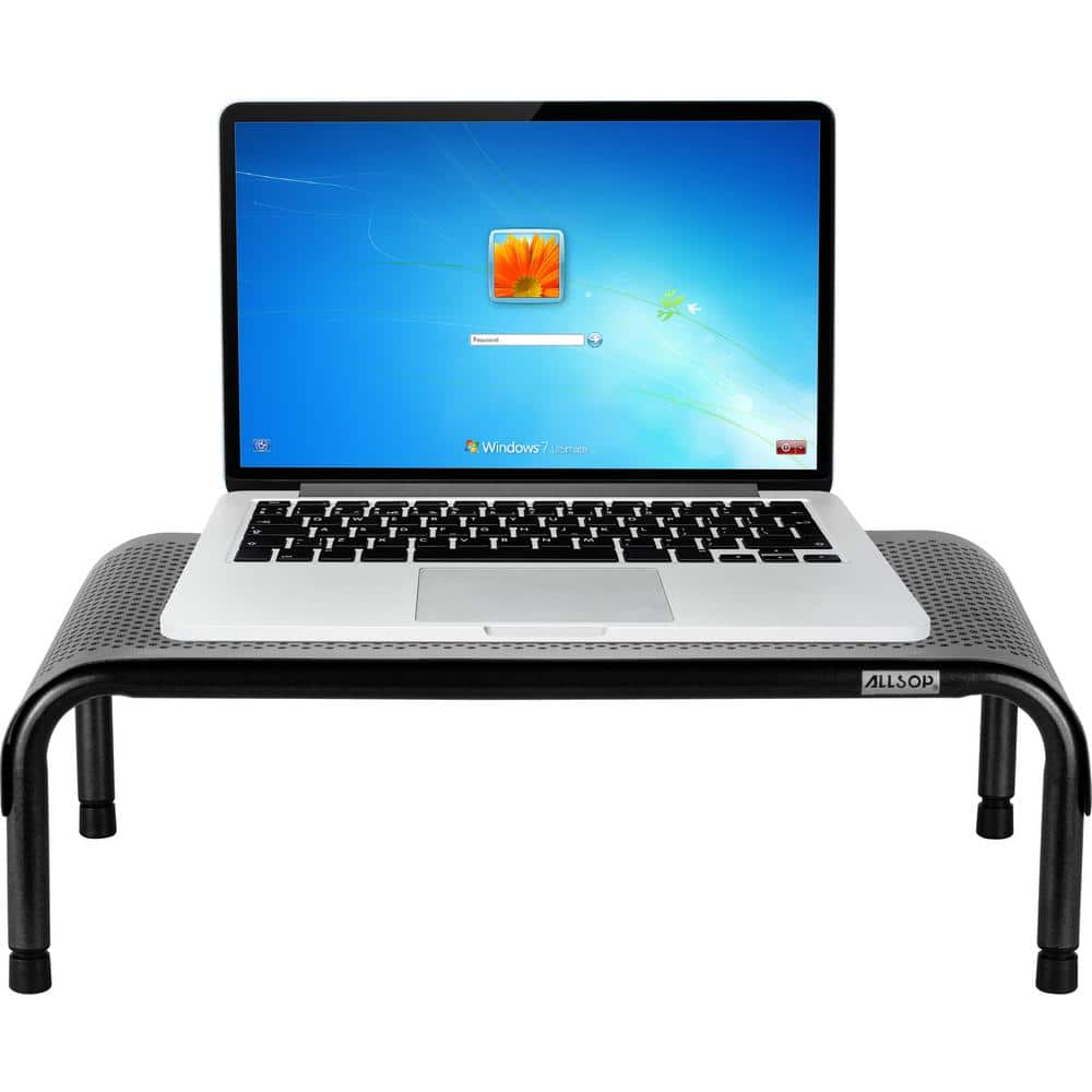 Black Adjustable Height Metal Monitor Stand with Powder Coated Finish