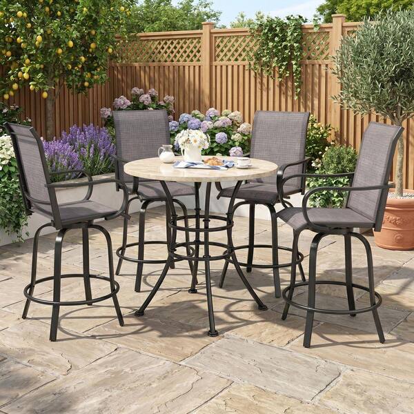 Gray Metal Outdoor Dining Chairs, All-Weather Patio Swivel Bar