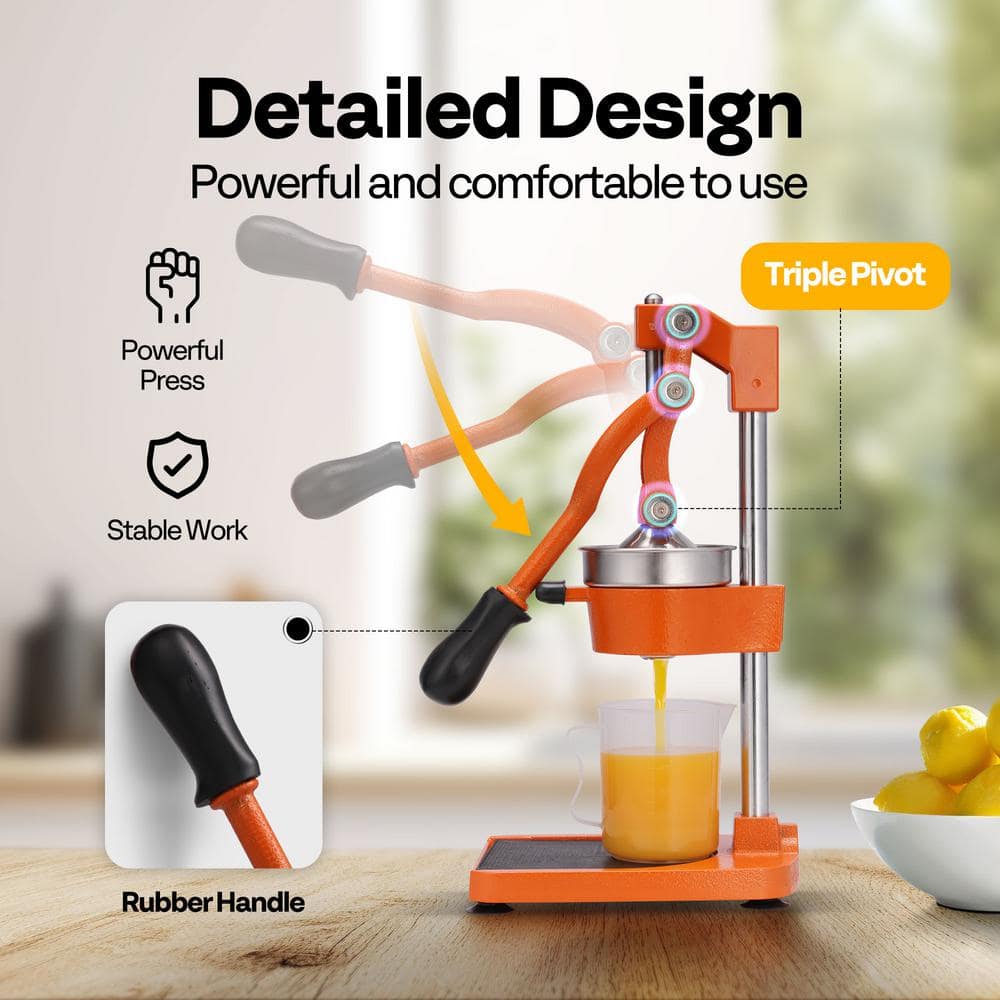 Orange Stainless Steel Manual Citrus Juicer with Ergonomic Handle