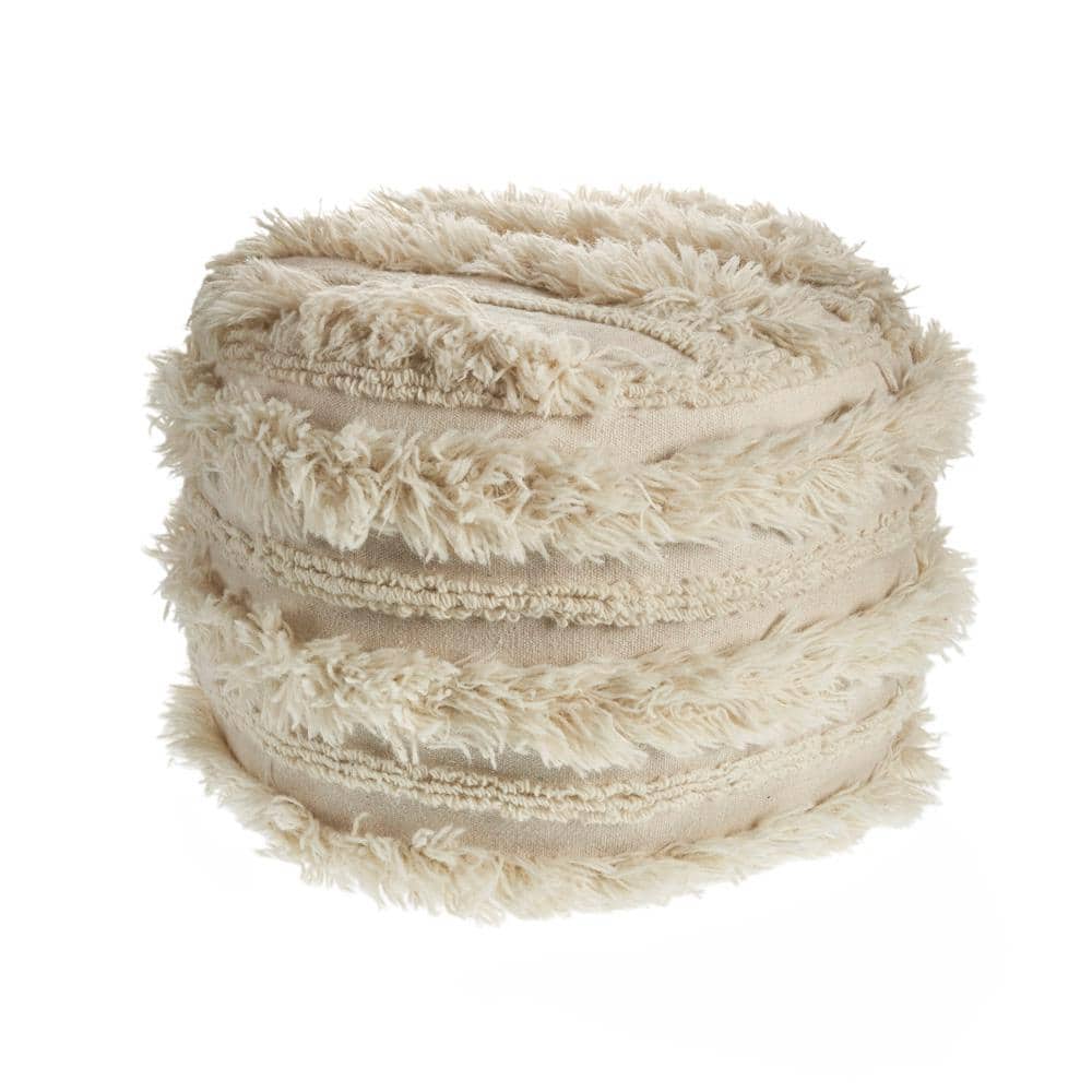 Arleth Fluffy Shaggy Faux Fur Ivory 18 in. x 18 in. Pouf Ottoman