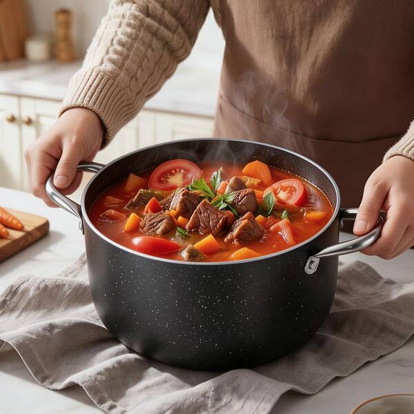8qt. Aluminum Stock Pot with Nonstick Ceramic Coating and Glass Lid, Ideal for Soups, Stews, Free from PFOA and PFAS