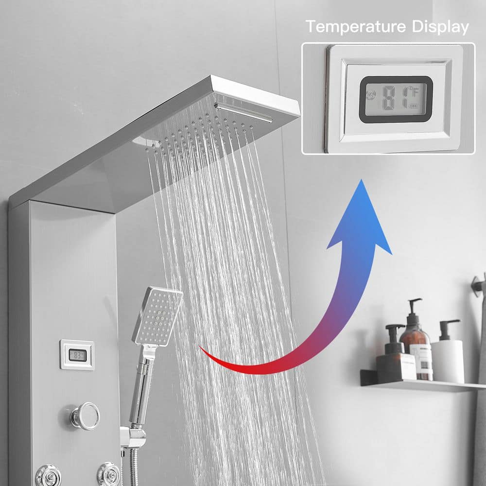 Nickel Chrome 8-Jet Rainfall Shower Panel System with Handheld Wand