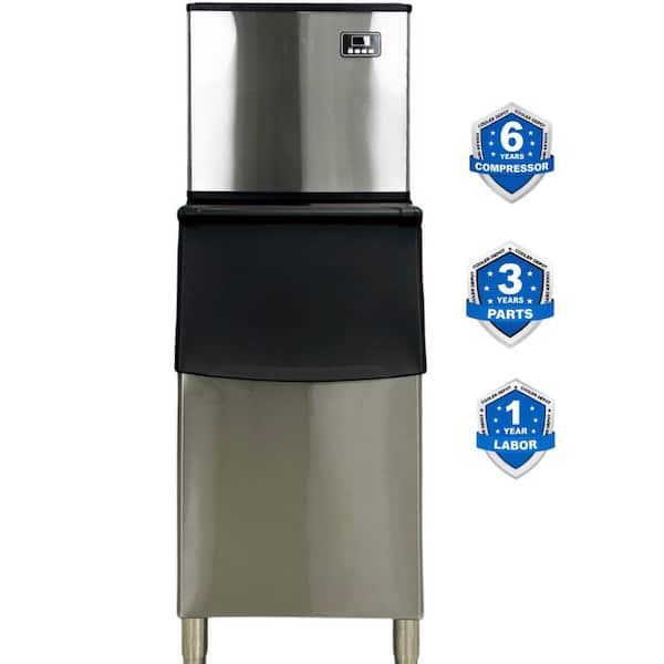 Cooler Depot 23 in. W 352 lbs. NSF Full Size Cube Freestanding Air Cooled Commercial Ice-Maker with Bin in Stainless Steel