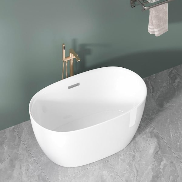 Vomlor 47 x 27.5 in. Acrylic Freestanding Soaking Bathtub Oval in White with Chrome Overflow and Pop-Up Drain CUPC Certificate
