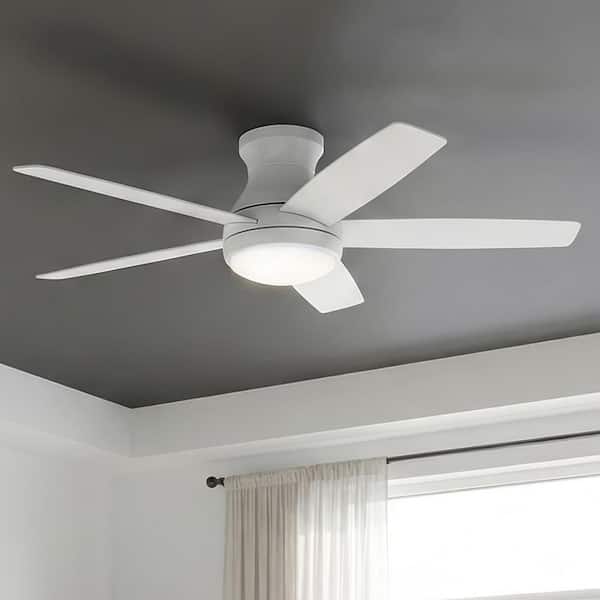 Banksville 52 in. Matte White Flush Mount Standard Ceiling Fan with White Adjustable LED Light, DC Motor, and Remote
