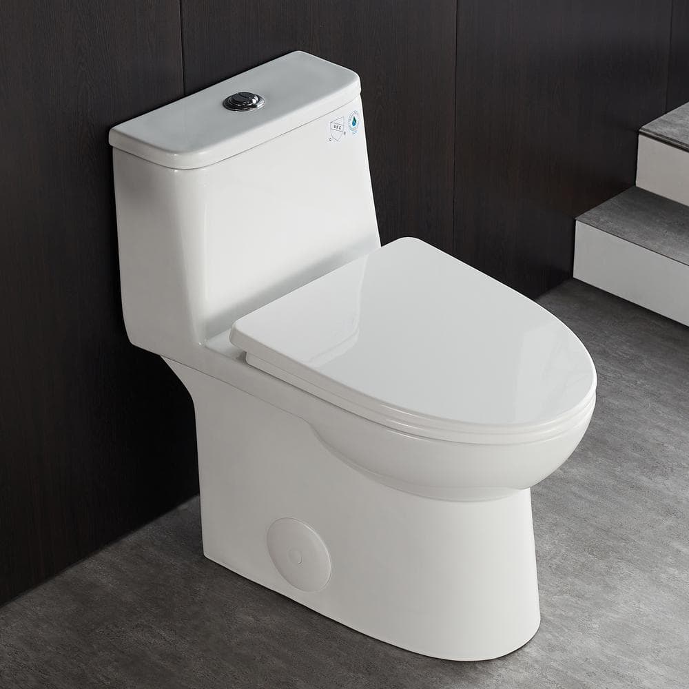 White Ceramic Elongated Dual Flush One-Piece Toilet