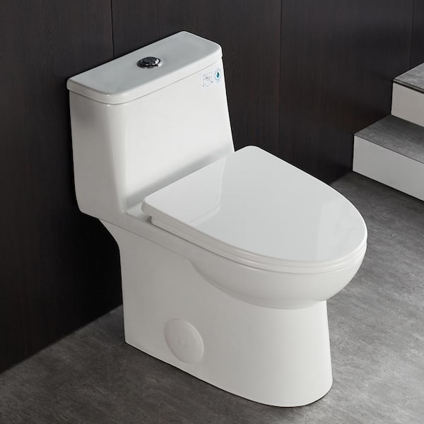 Ursa 12 in. Rough In 1-Piece 1.1/1.6 GPF Dual Flush Elongated ADA Compliant Height Toilet in White with Soft Closed Seat
