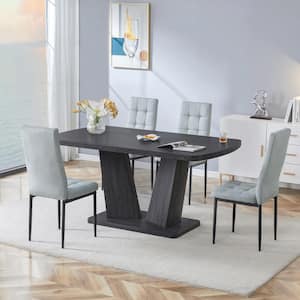 Gray 5-Piece Rectangle MDF Top Dining Table Set Seats 4 with 4-Upholstered Chairs