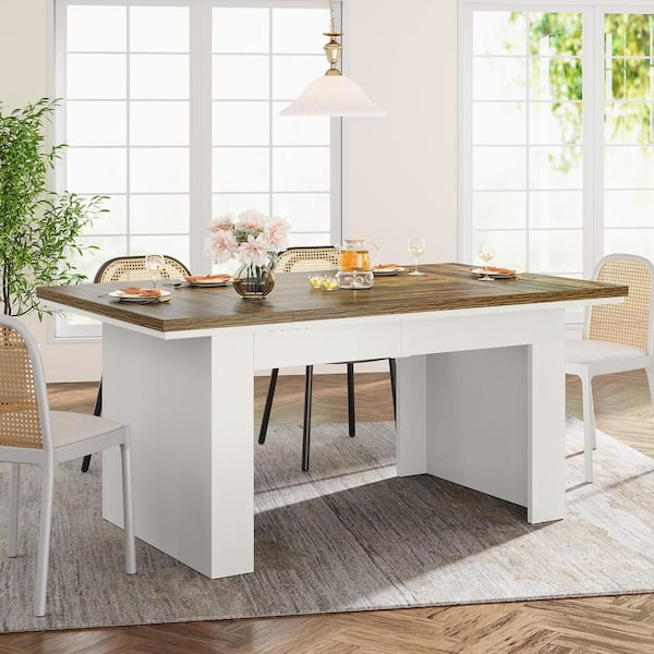 TRIBESIGNS WAY TO ORIGIN Halseey 63 in. Rustic Brown Wood Pedestal Dining Table Farmhouse Dinner Kitchen Table for 4
