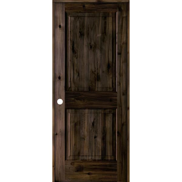Krosswood Doors 32 in. x 80 in. Rustic Knotty Alder Wood 2 Panel Right-Hand/Inswing Black Stain Single Prehung Interior Door