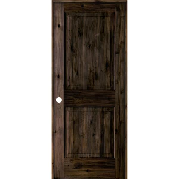 Krosswood Doors 36 in. x 80 in. Rustic Knotty Alder Wood 2 Panel Square Top Right-Hand/Inswing Black Stain Single Prehung Interior Door