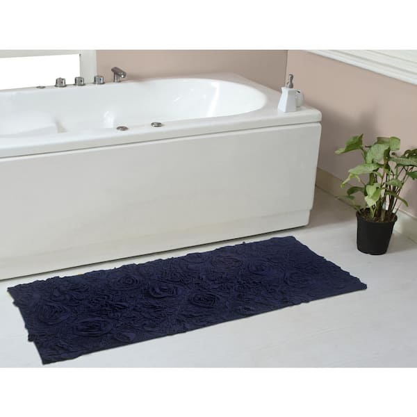 HOME WEAVERS INC Modesto Bath Rug 100% Cotton Bath Rugs Set, 21 in. x54 in. Runner, Navy
