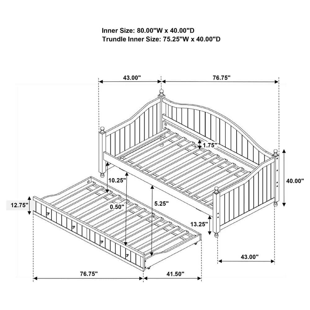 White Twin Wood Daybed with Trundle and Slats