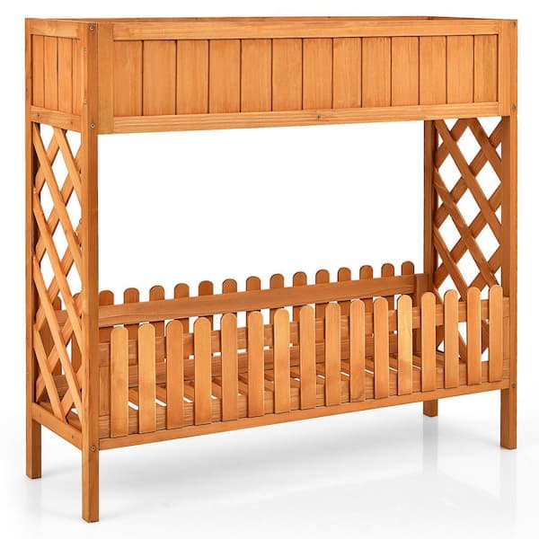 FORCLOVER 37.5 in. x 12.5 in. x 35.5 in. 2-Tier Yellow Wood Raised Garden Bed Elevated Planter Box for Vegetable Flower Herb