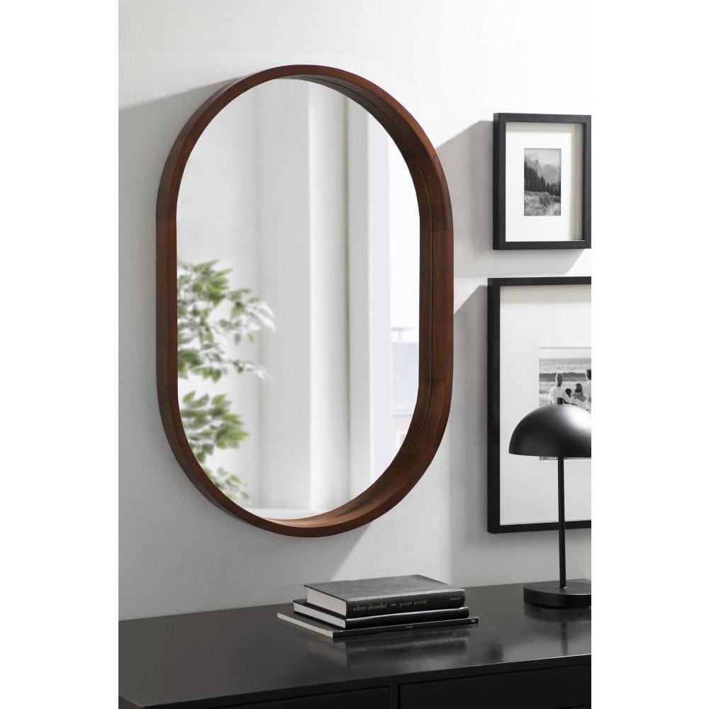 Walnut Brown Capsule Wall Mirror with Poplar Wood Frame, 24x36