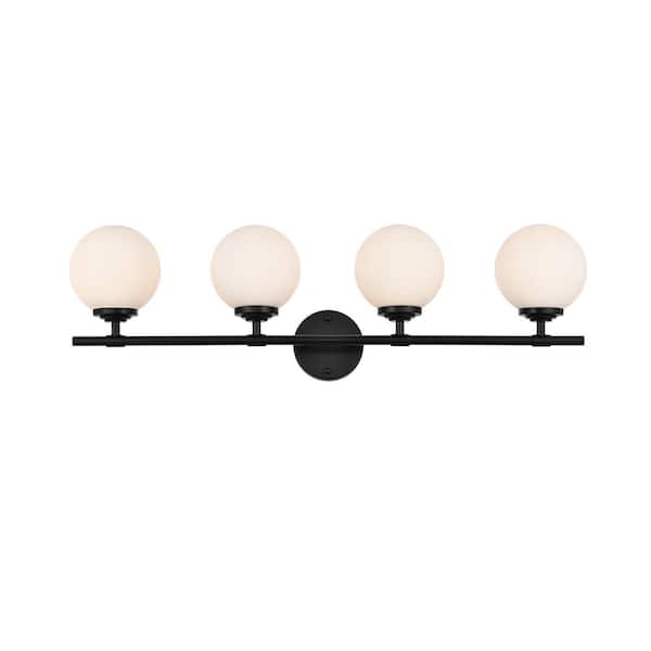 Unbranded Simply Living 33 in. 4-Light Modern Black Vanity Light with Frosted White Round Shade