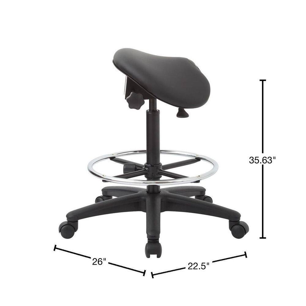 Dillon Black Leather and Vinyl Swivel Drafting Stool with Metal Base