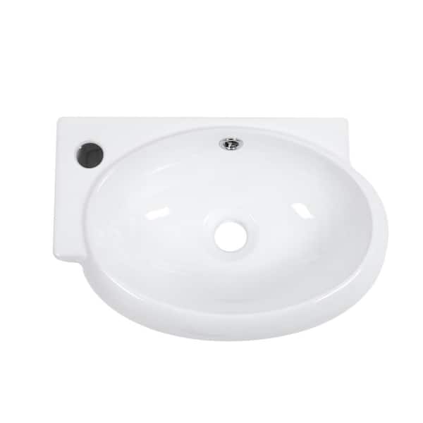 LORDEAR 16-1/2 in.W x 11 in.D x 5-11/16 in.H Oval Wall-Mounted Ceramic Bathroom Vessel Sink in White