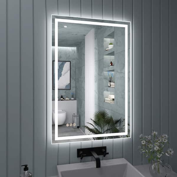 24 in. W x 36 in. H Rectangular Frameless LED Light Anti-Fog Wall Bathroom Vanity Mirror in Polished Crystal
