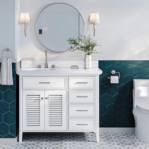 ARIEL Kensington 43 in. W x 22 in. D x 36 in. H Freestanding Bath Vanity in White with Pure White Quartz Top