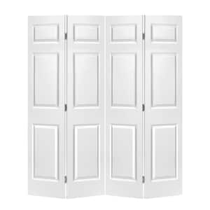 48 in. x 80 in. 6 Panel White Painted MDF Composite Bi-Fold Double Closet Door with Hardware Kit