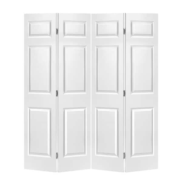 CALHOME 48 in. x 80 in. 6 Panel White Painted MDF Composite Bi-Fold Double Closet Door with Hardware Kit