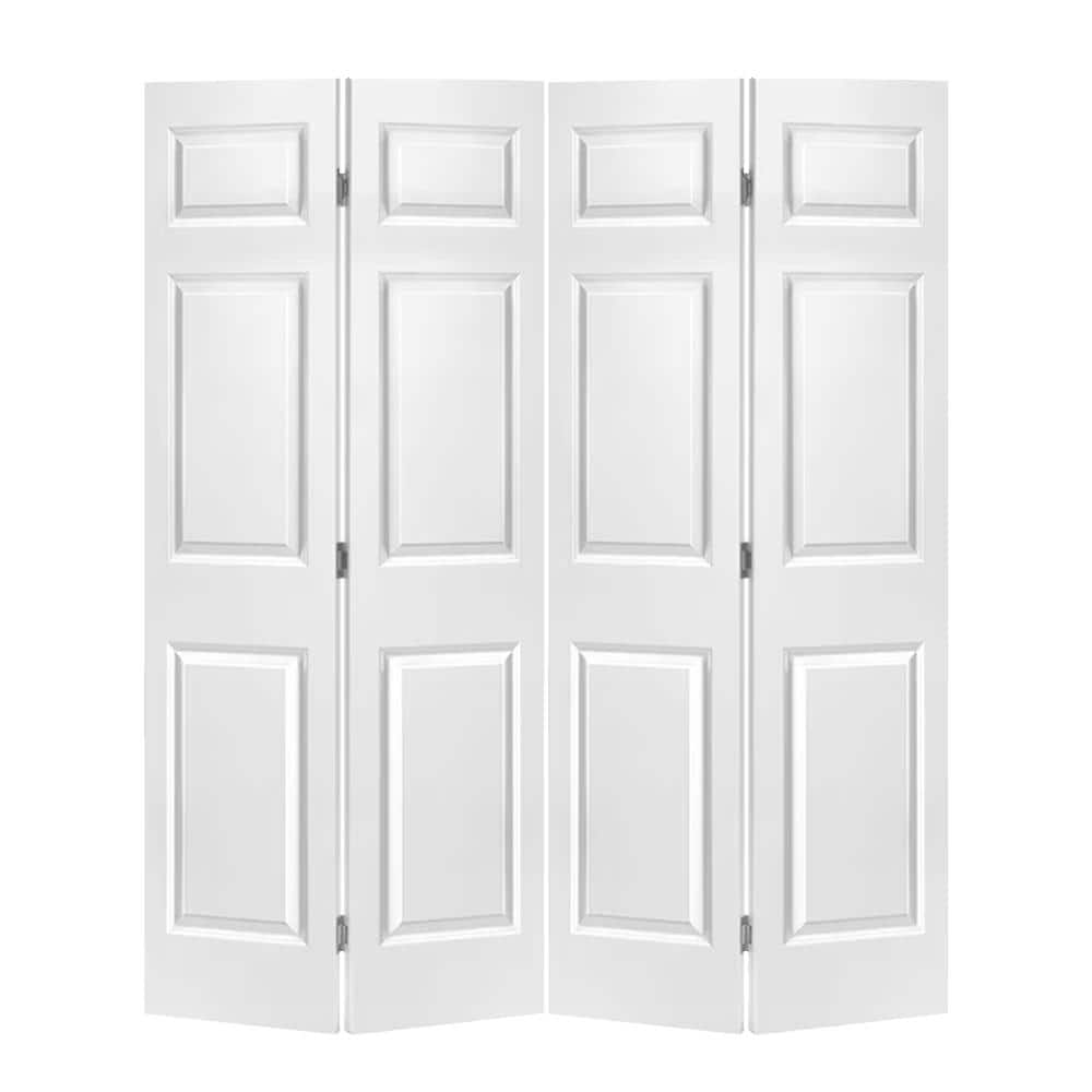 CALHOME 72 in. x 80 in. 6 Panel White Painted MDF Composite Bi-Fold Double Closet Door with Hardware Kit