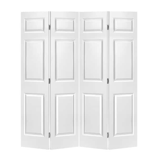 CALHOME 72 in. x 84 in. Hollow Core 6 Panel White Painted MDF Composite Bi-Fold Double Closet Door with Hardware Kit