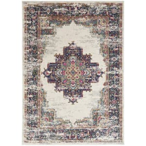 Cream 5 ft. x 7 ft. Floral Power Loom Distressed Area Rug