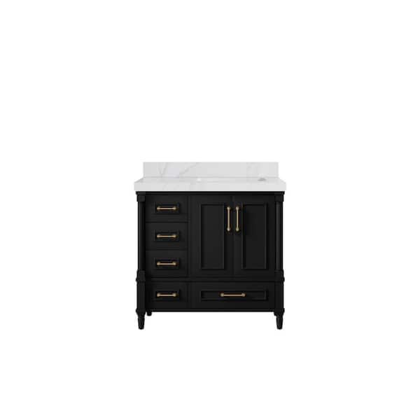 Willow Collections Hudson 36 in. W. x 22 in. D x 36 in. H Single Right Offset Sink Bath Vanity in Black with 2 in. Calcutta Sienna Qt. Top