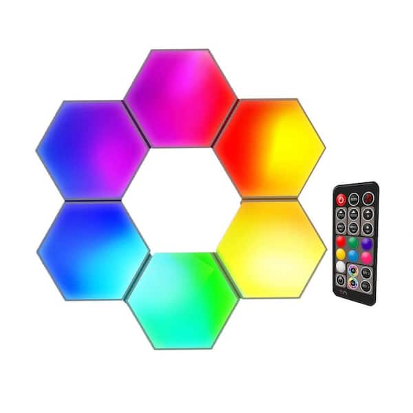 Multicolor Integrated LED Hexagon Wall Panels Lights-Changing Color by Music Sync, RGB Lights with Remote for Bedroom