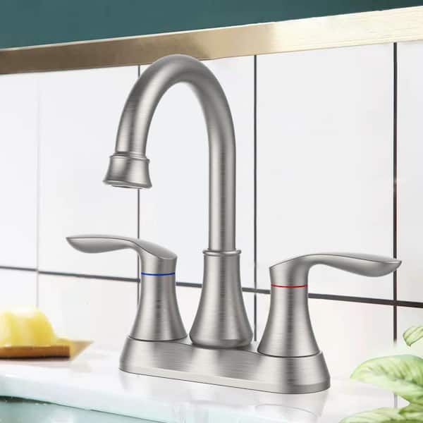 4 in. Centerset 2-Handle 2-Hole Bathroom Faucet with Pop up Drain in Brushed Nickel