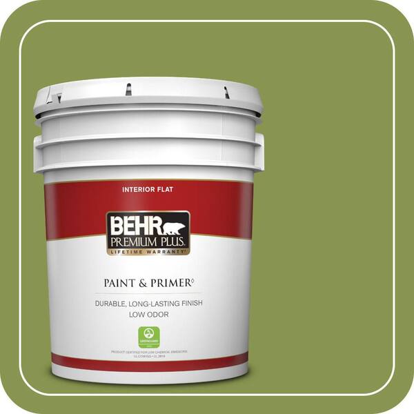 BEHR PREMIUM PLUS 5 gal. #M350-6 Frog Flat Low Odor Interior Paint & Primer