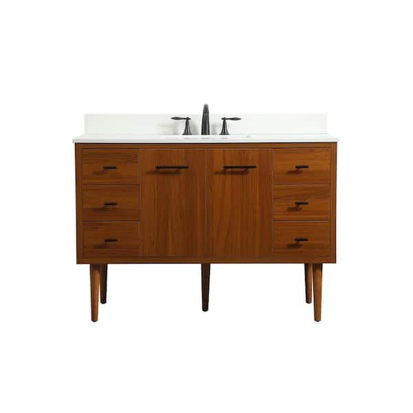 Unbranded Simply Living 48 in. W x 22 in. D x 33.5 in. H Bath Vanity in Teak with Ivory White Engineered Marble Top