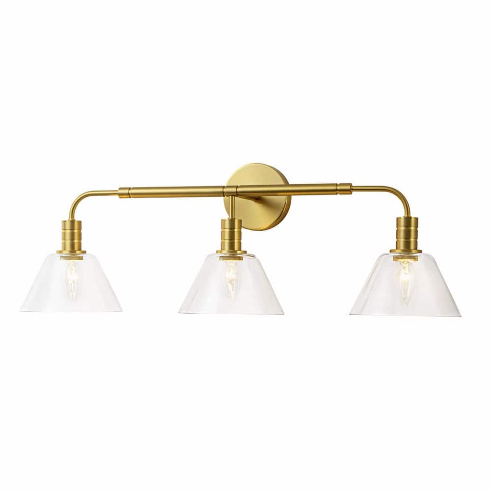 Charles 30 in. W 3-Light Modern Gold Linear Bathroom Vanity Light with Cone Clear Glass Shade price history on PriceWatchPro