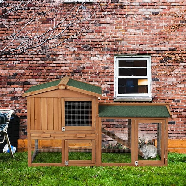 Wooden Rabbit Hutch Bunny Cage Small Animal House with Ramp and Removable Tray-Large