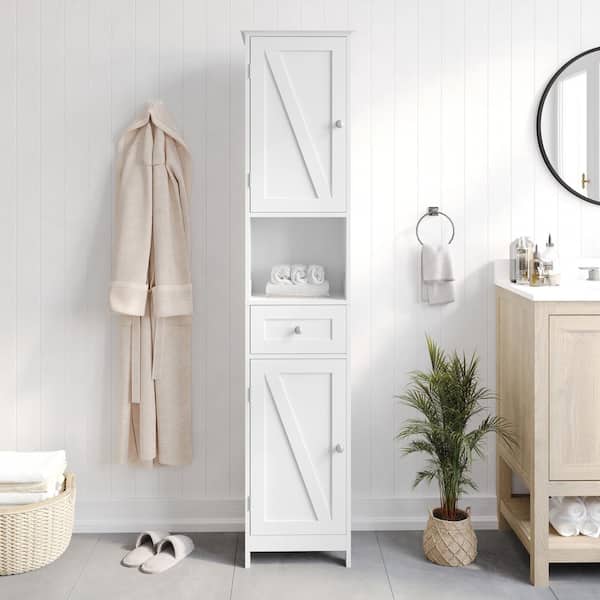 Carnegy Avenue Dune 15 in. W x 10 in. D x 70 in. H Engineered Wood Linen Freestanding Tower Linen Cabinet in White