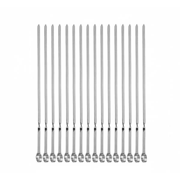 14 in. Metal Skewer Set with Flat and Reusablefor Grilling, Kabob, BBQ, and General Cooking Tasks (16-Pack)
