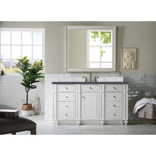 James Martin Vanities Bristol 60 in. W x 23.5 in.D x 34 in. H Single Vanity in Bright White with Quartz Top in Charcoal Soapstone
