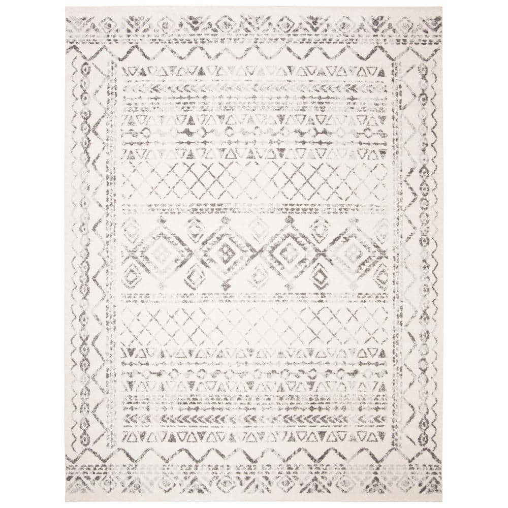 Ivory Rectangular 9' x 12' Stain-Resistant Synthetic Area Rug