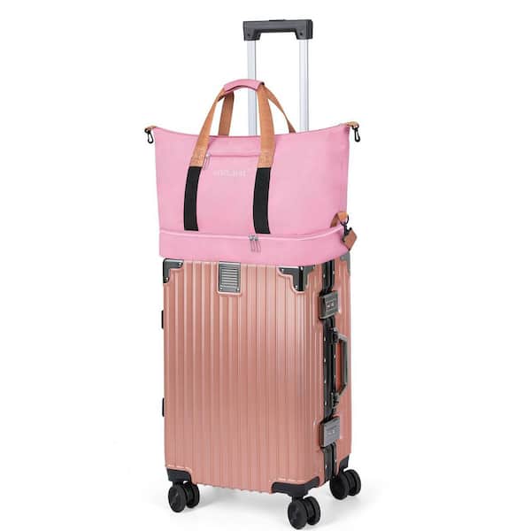 HIKOLAYAE 2-Piece Pink ABS Aluminum Frame Hardside Spinner Luggage