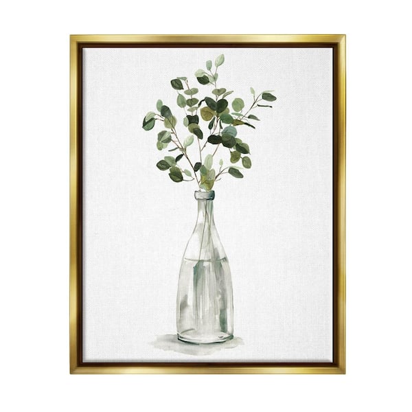 The Stupell Home Decor Collection Eucalyptus Herbs Bottle Vase Design by Carol Robinson Floater Framed Nature Art Print 31 in. x 25 in.