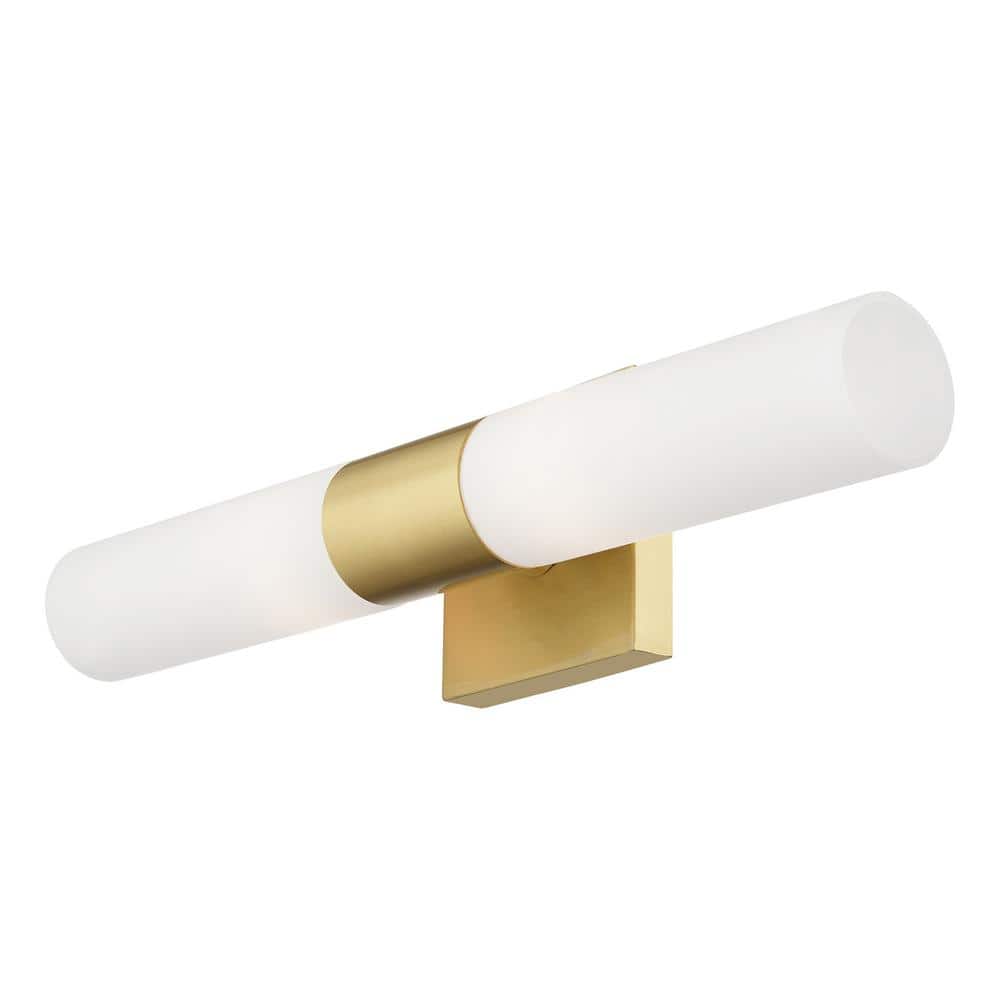 Satin Brass 2-Light Vanity with Opal Glass Shades