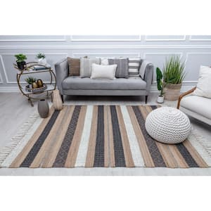 Stripe Medley Textured Farmhouse Brown 5 ft. x 7 ft. Area Rug
