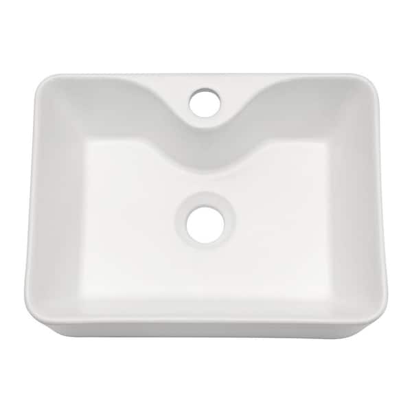 Aurora Decor AGA Bathroom Porcelain Ceramic Vessel Sink in White Rectangle Above Counter with One Pre-Drilled Faucet Hole