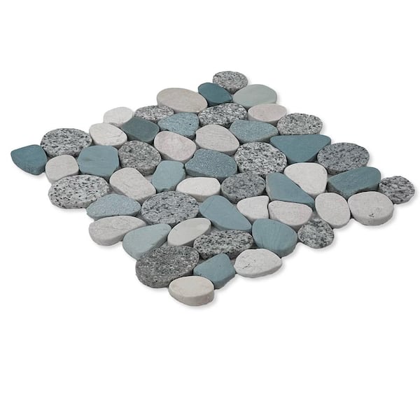 Sliced Pebble Speckled Green 4 in. x 6 in. Mosaic Tile Sample
